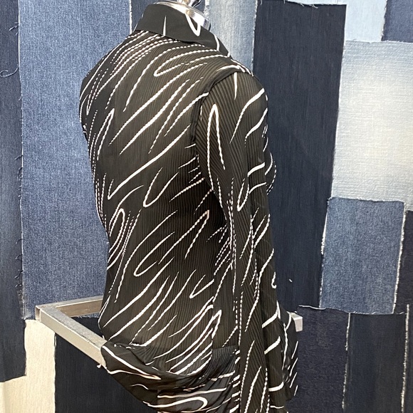 Abstract Crimp Sheer Fabric Collared Button Down Blouse Dress Shirt NWT Sz L - Picture 6 of 7